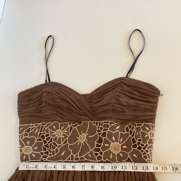 Vintage 00's Laundry by Design Brown Bubble Hem Ruched Silk Dress Size 4 - Picture 10 of 14